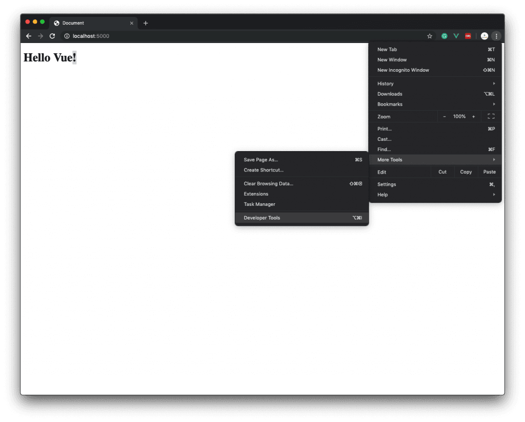Chrome open Developer Tools